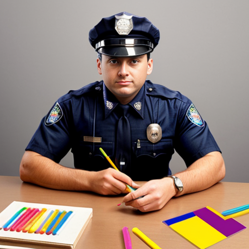 Cop holding crayons 