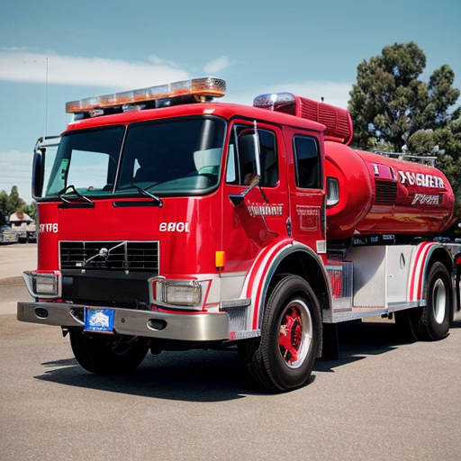 A Volvo Fire Truck with Red Lights in Town, EK (A Town That Looks Like Any Japanese, Canadian, Australian, New Zealander, and American Towns) (1999 Vintage Image)