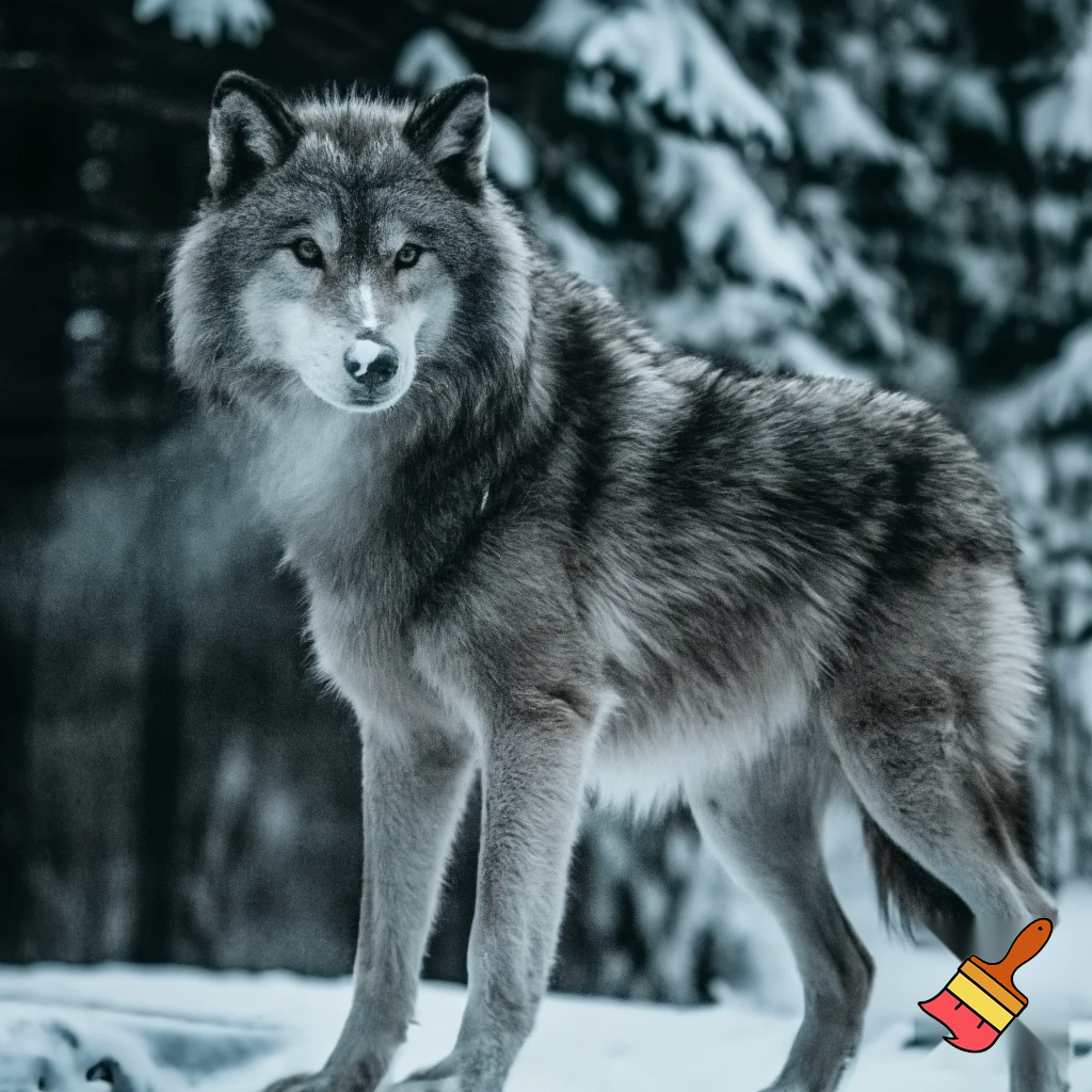 A fluffy grey full body wolf