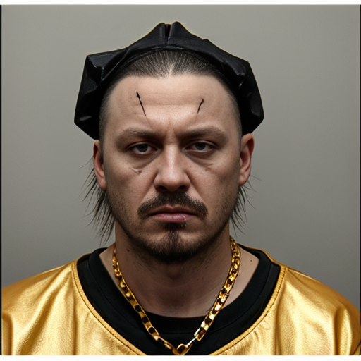  rat, evil, sinister, wearing prison outfit, mugshot style, no human, 
gold chain

