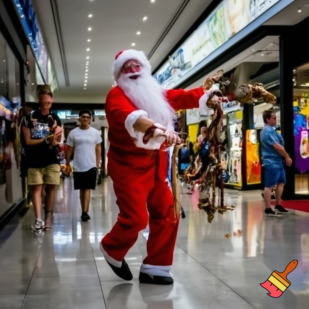 Santa Claus dancing shopping Centre walking Australian magic walking stick