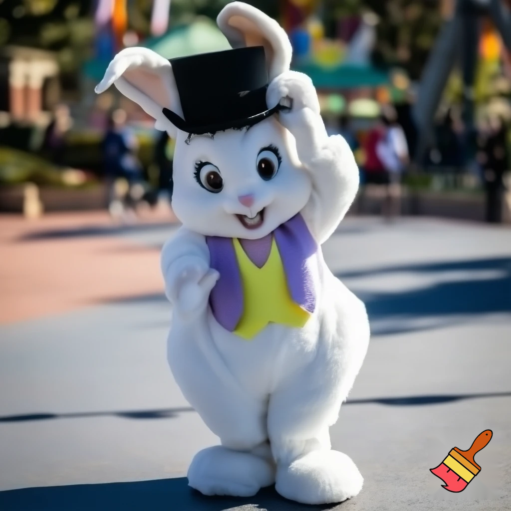 Easter bunny mascot Disneyland costume with the top hat