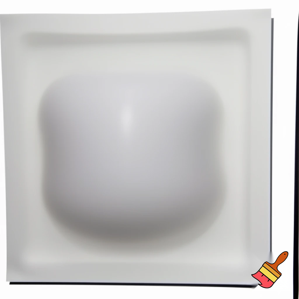 Imagine a flexible, gel-like bowl placed on top of a square piece of paper. The bowl’s material stretches and conforms perfectly to the square edges and corners of the paper, creating a smooth, dome-like shape. The bowl’s surface molds seamlessly to the square outline, resulting in a perfectly fitted, stretched, square shaped dome-like appearance.