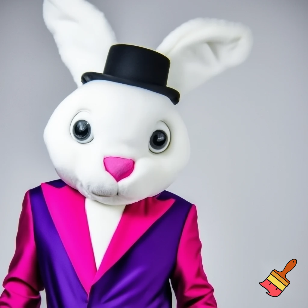 Easter bunny mascot costume top hat a colour face jacket purple and pink