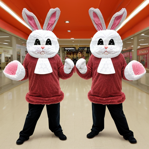 Easter bunny mascot costume shopping Centre winter top hat