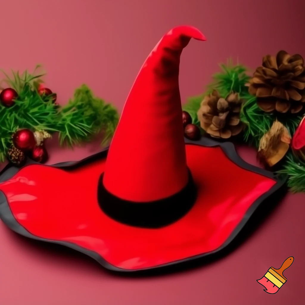 A witches hat, Christmas witches hat red Christmas fabric and velvet