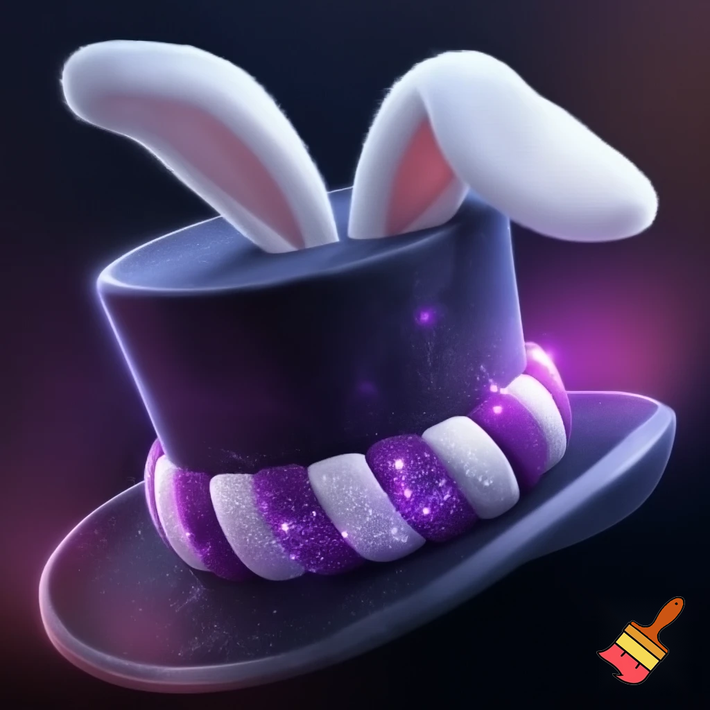 Black top hat with bunny ears velvet white and purple purple and white headband fabric and velvet glitter, purple and pink special present
