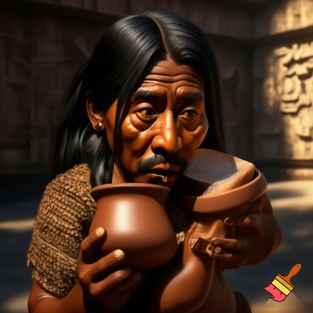 super realistic Mayan drinking chocolate milk