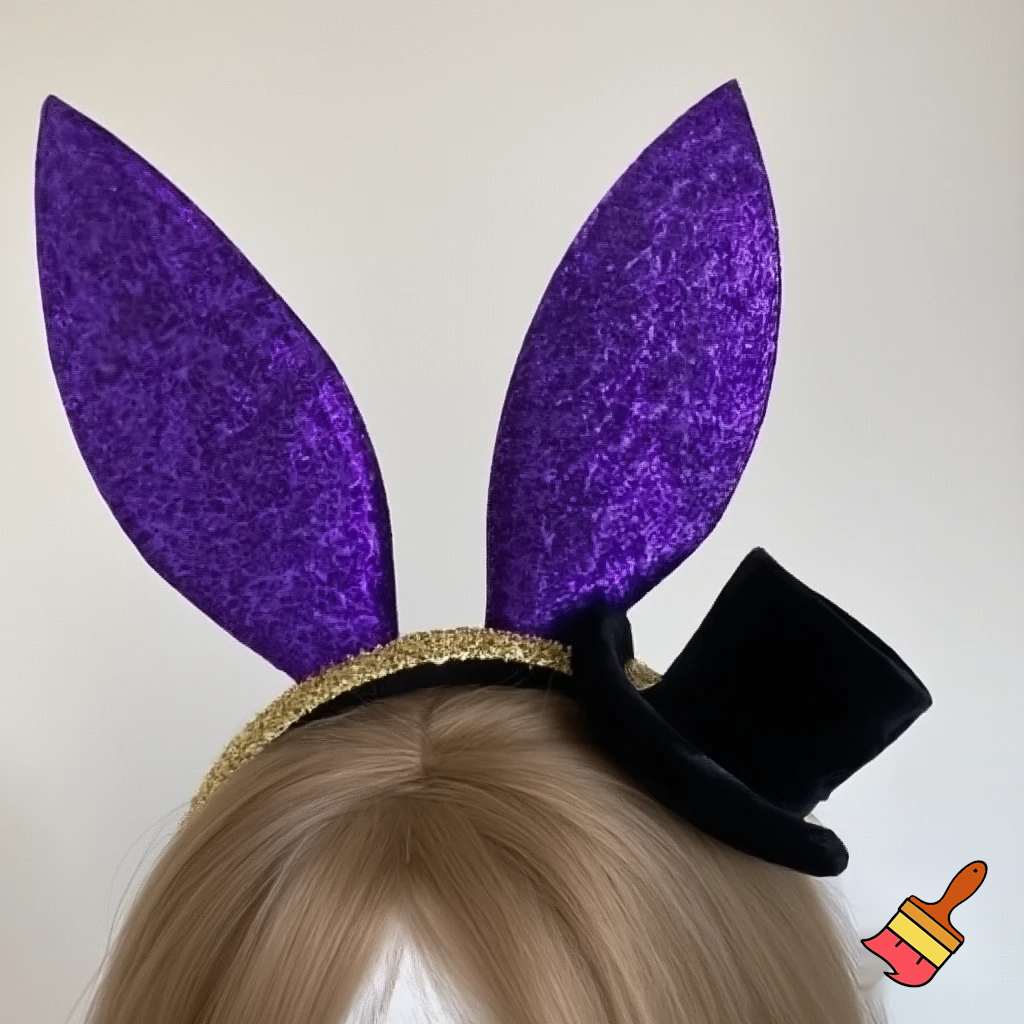Easter bunny top hat headband, purple white with gold glitter fabric and velvet velvet gold special gold and delicate velvet and delicate and black purple top hat headband precious glitter, purple and white