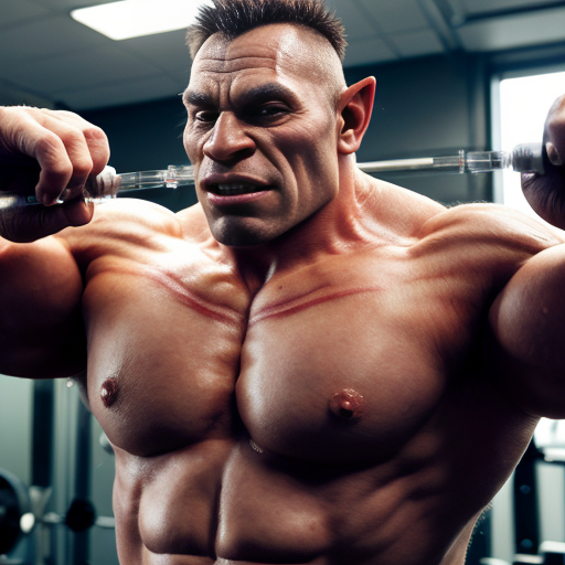 Buff young Man using orc muscle growth hormone injection and turning into an orc