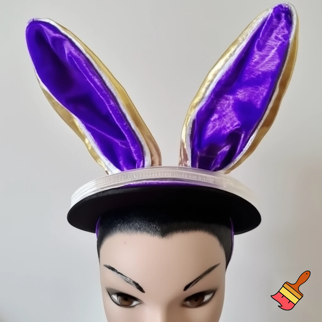 Easter top hat with headband, Easter bunny ears, purple and white velvet and fabric purple and white gold, gold and silver special delicate hat special delicate