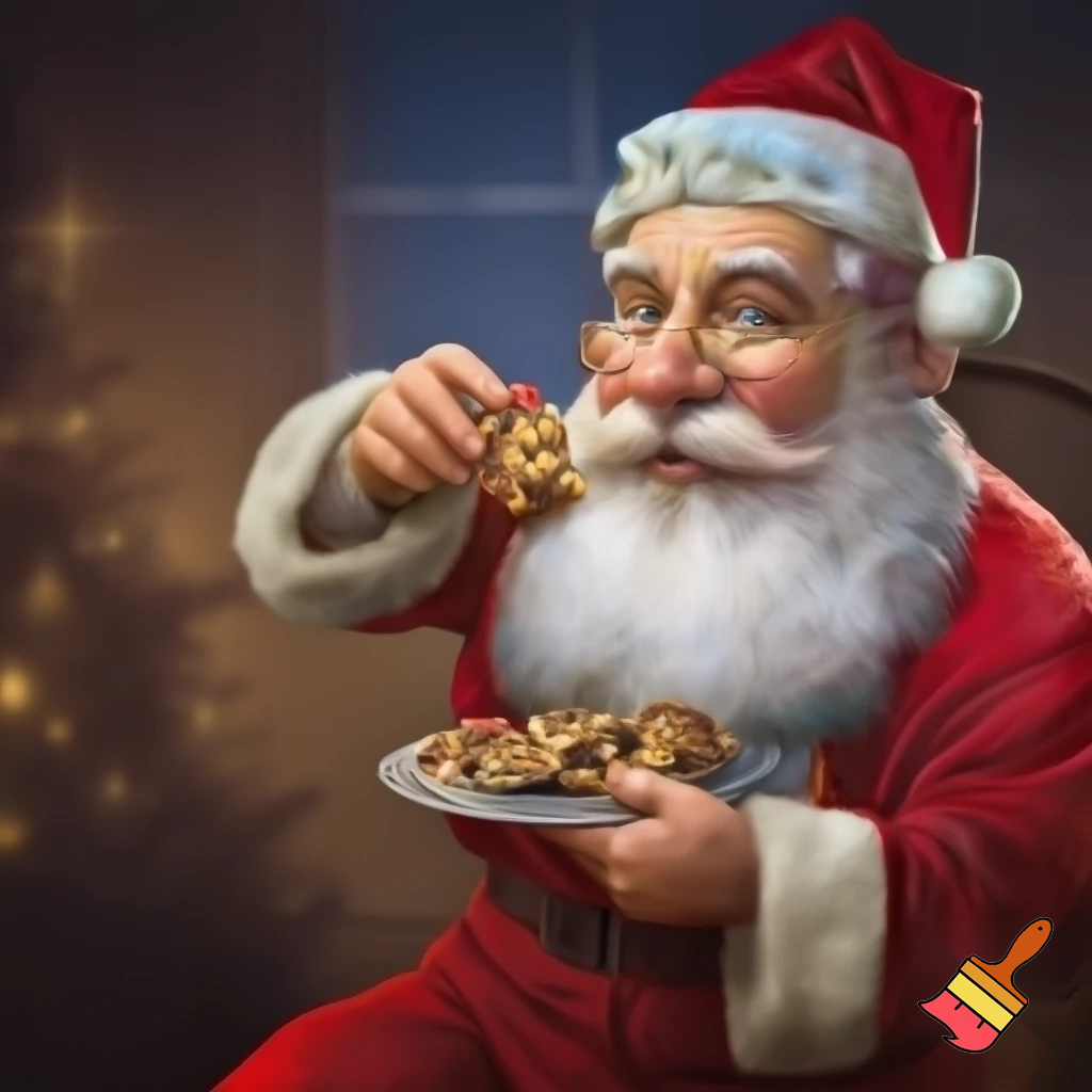 Adolf Hitler in a Santa suit eating cookies