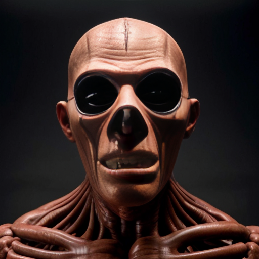 a 10 ft tall skinless figure with a weird looking mask on its face make it look like a cursed image from the 1960s 