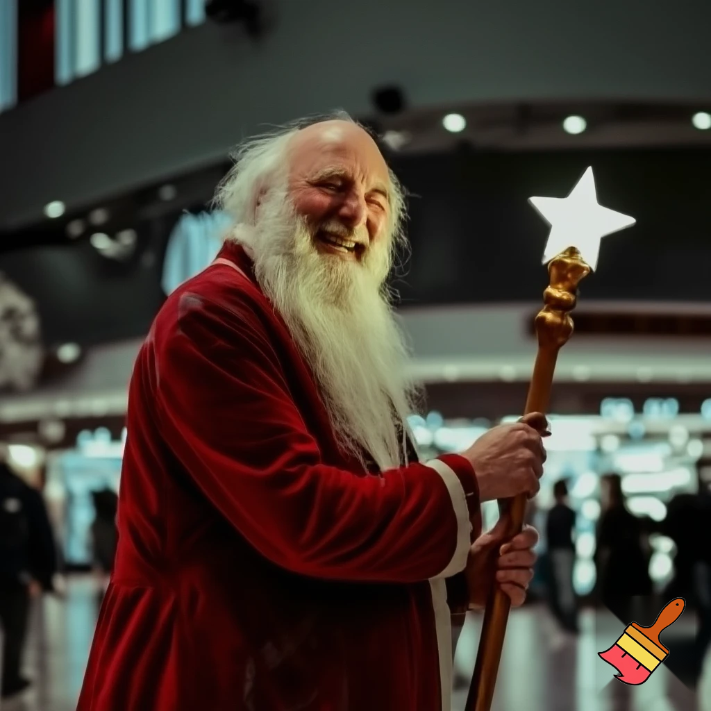 Santa Claus, Russia with a star walking stick real person in the shopping centre