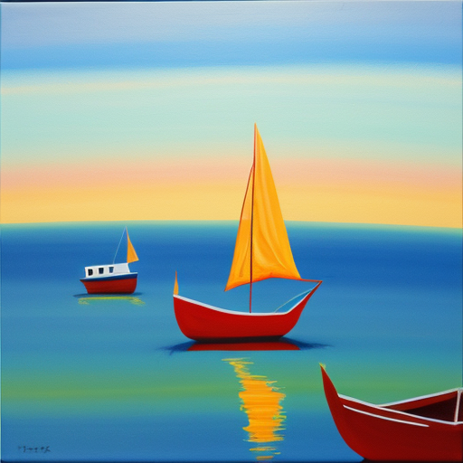 postmodern acrylic painting sea and boats 