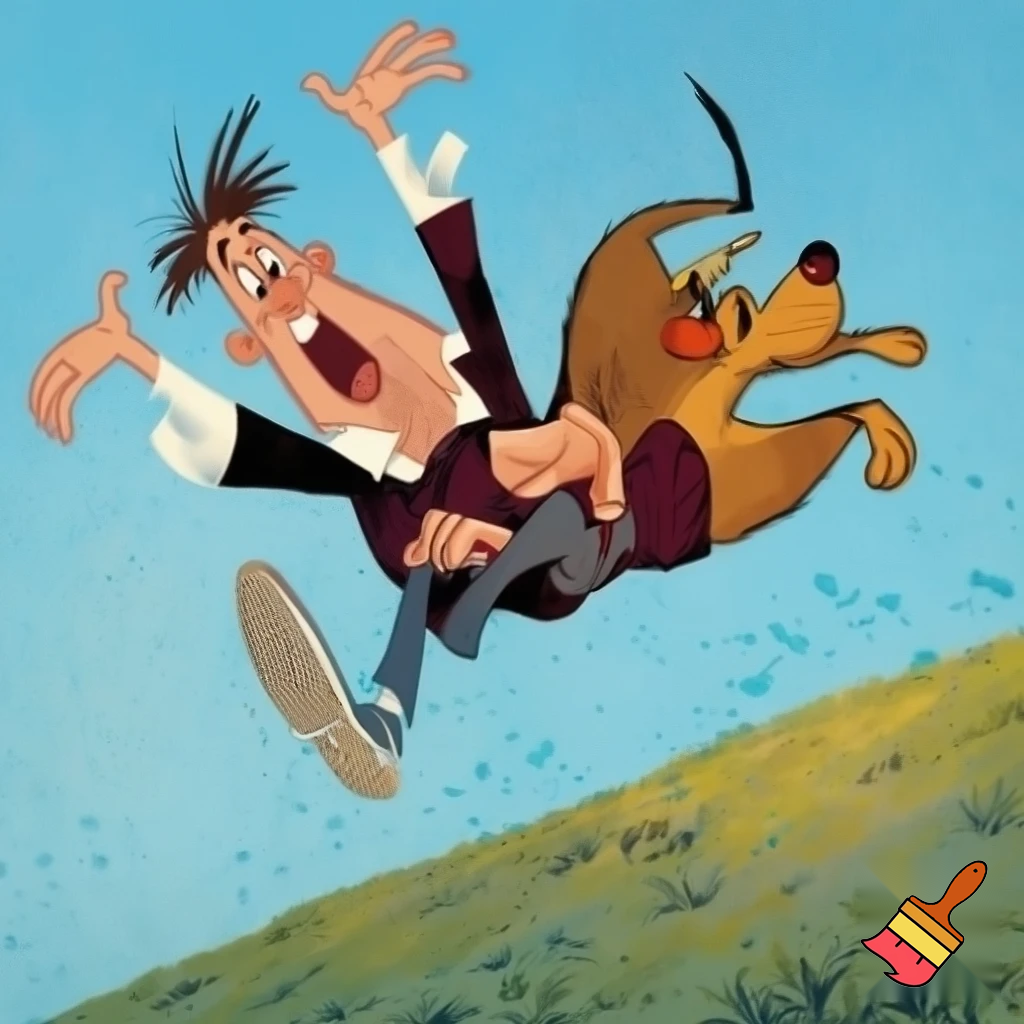 grinchen with his dog Max sliding down from the top of the hill
