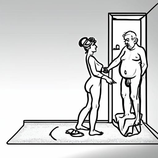 a barefoot completely naked wrinkly and extremely old fat geriatric standing nudist wizard is having desperate painful non-consensual sex inside a wizard's magical study, shaven genitals, naughty fairy tale