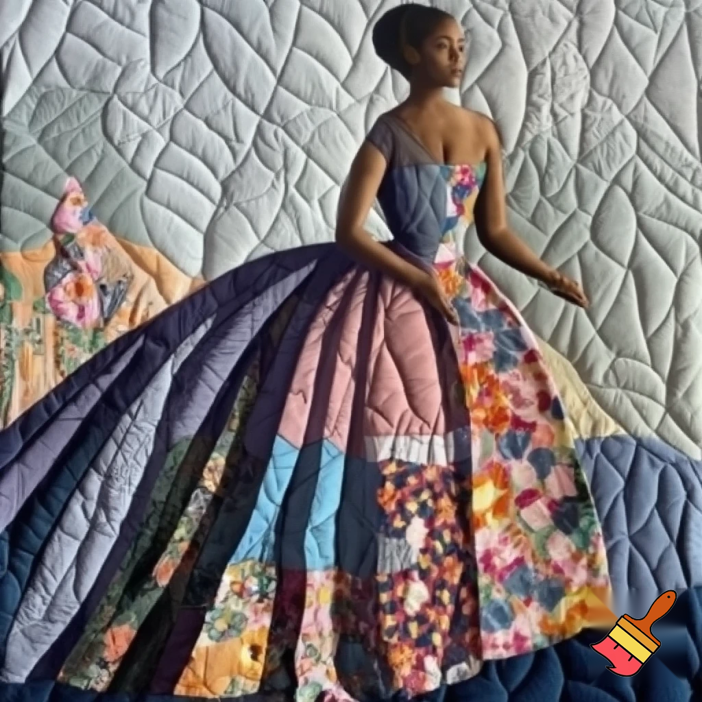 Quilted artwork of a lady in a dress