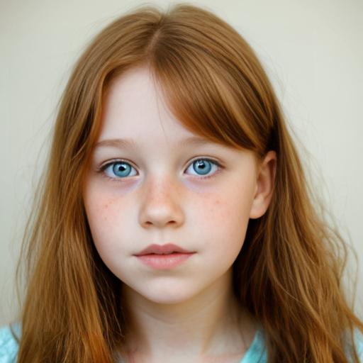 a girl 14 yeras old with long ginger strait hair round face lots of freckles