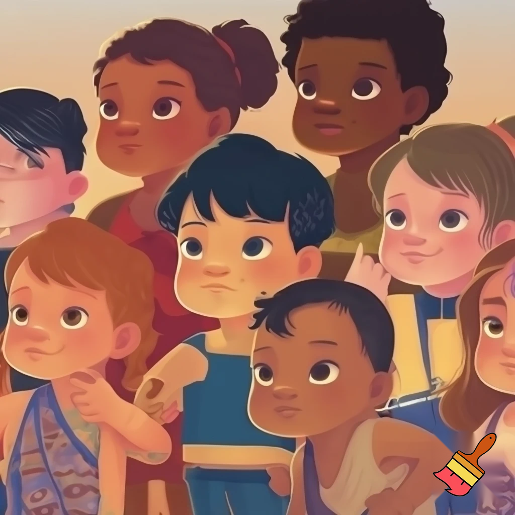 young kids from ethnic diverse backgrounds  side by side not holding hands

