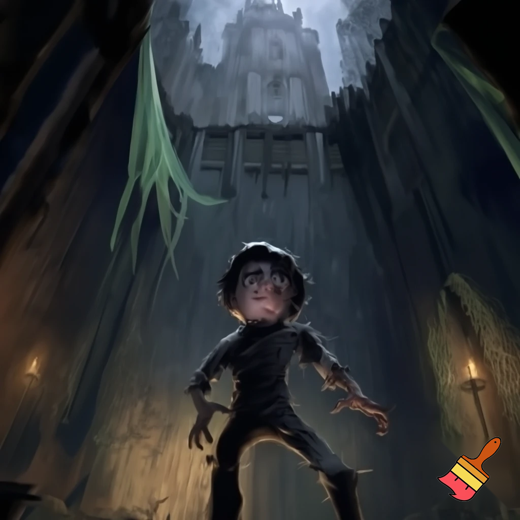 evil man named Aiden in a scary castle and Aiden is 0,4 ft tall