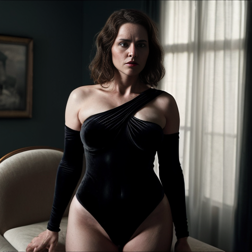 
a confident mature woman in her 50s wearing a sheer black bodysuit that clings to her voluptuous frame, the fabric casting delicate shadows on her skin. She stands against a vintage velvet chaise lounge, one hand tugging at the hem, her teasing gaze locked on the viewer as the bodysuit slides off one shoulder, revealing the swell of her breasts. The atmosphere is smoky and cinematic, her movements charged with quiet audacity, every inch of the composition dripping with unfiltered desire. High-contrast black-and-white film grain amplifies the untamed energy, her half-lidded stare daring you to watch., cinematic shot, dynamic lighting, 75mm, Technicolor, Panavision, cinemascope, sharp focus, fine details, 8k, HDR, realism, realistic, key visual, film still, cinematic color grading, depth of field.

Overall, it's an absolute world-class cinematic masterpiece. It's an aesthetically pleasing cinematic shot with impeccable attention to detail and impressive composition.