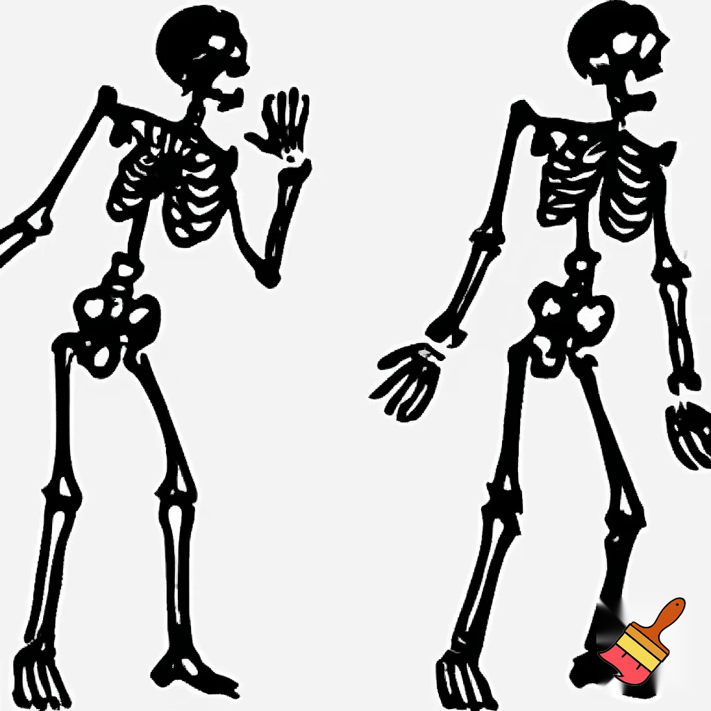create a skeleton screaming like a madman in a clip art style that is easy for traceing