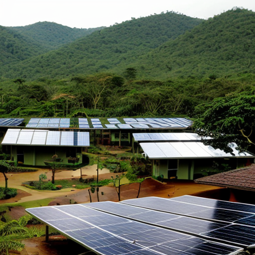 rain forest village with solar panels 