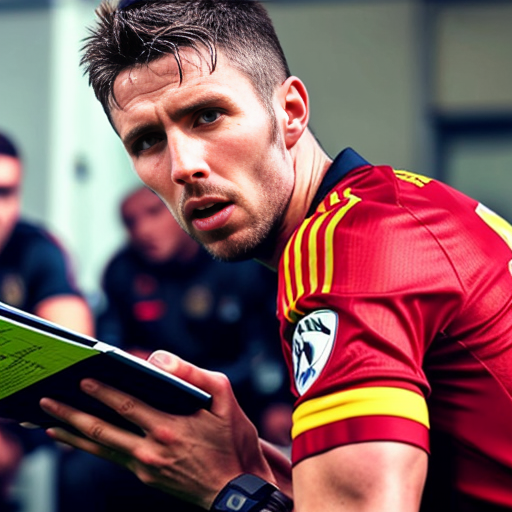 make a real life picture of michael carrick disscussing tactics with his assistant
