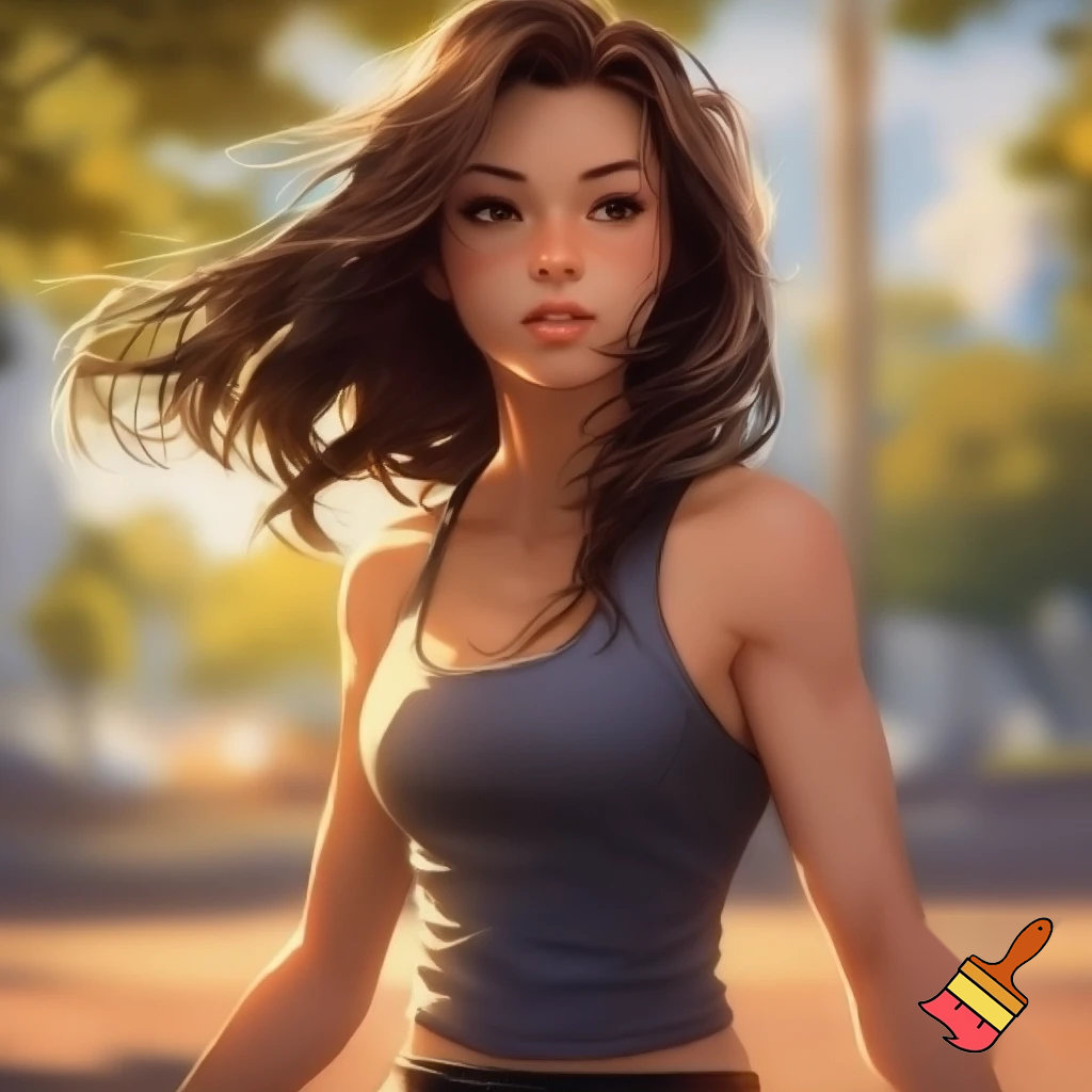 full body view of teenage girl in a tank top