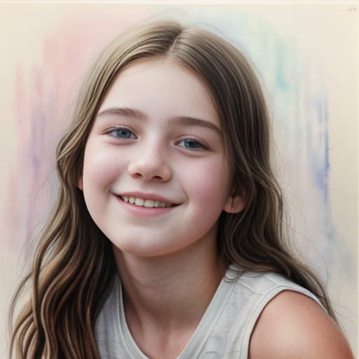 Young teen in ethereal pastel watercolor, capturing a youthful, hopeful spirit, with soft lighting and delicate brush strokes.