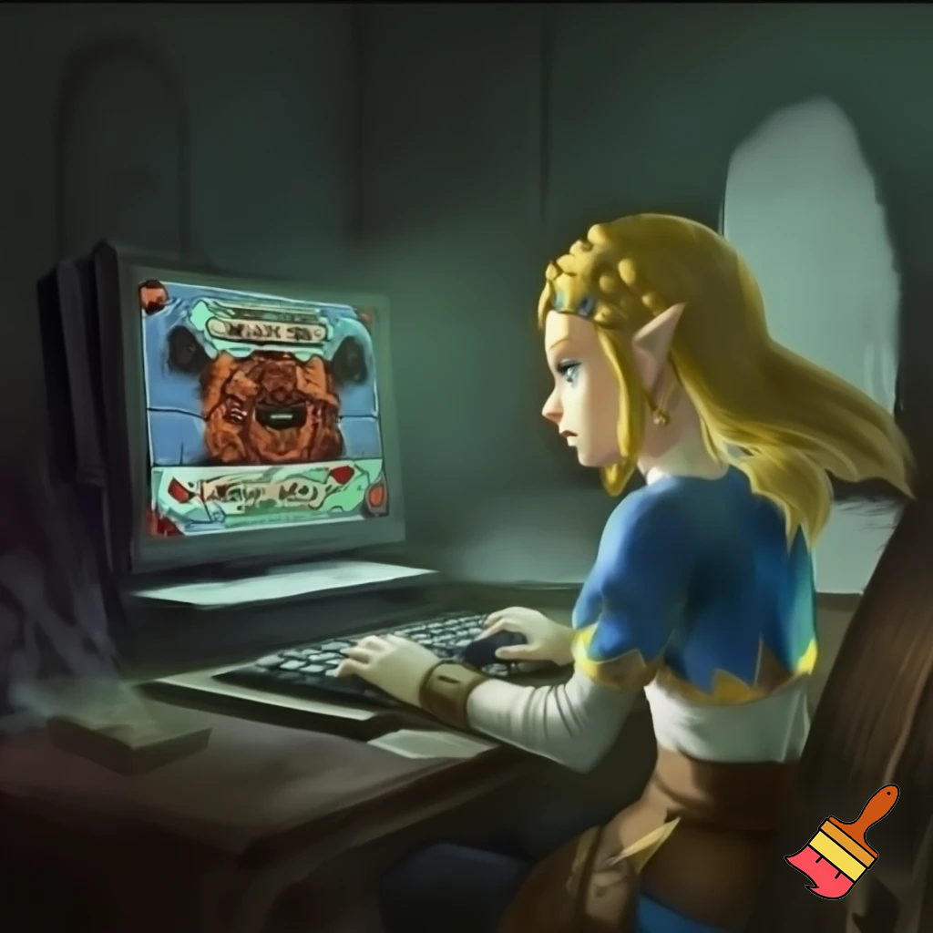 Zelda playing five nights at Freddy's pizzeria simulator. She is at her desktop playing the game