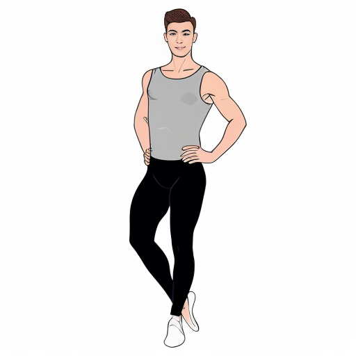 Männlicher Ballettänzer gerade stehend von vorne mit langer Leggins als minimalistische karikaturhafte Zeichnung wie mit dickem schwarzem Filzstift auf weißem Hintergrund