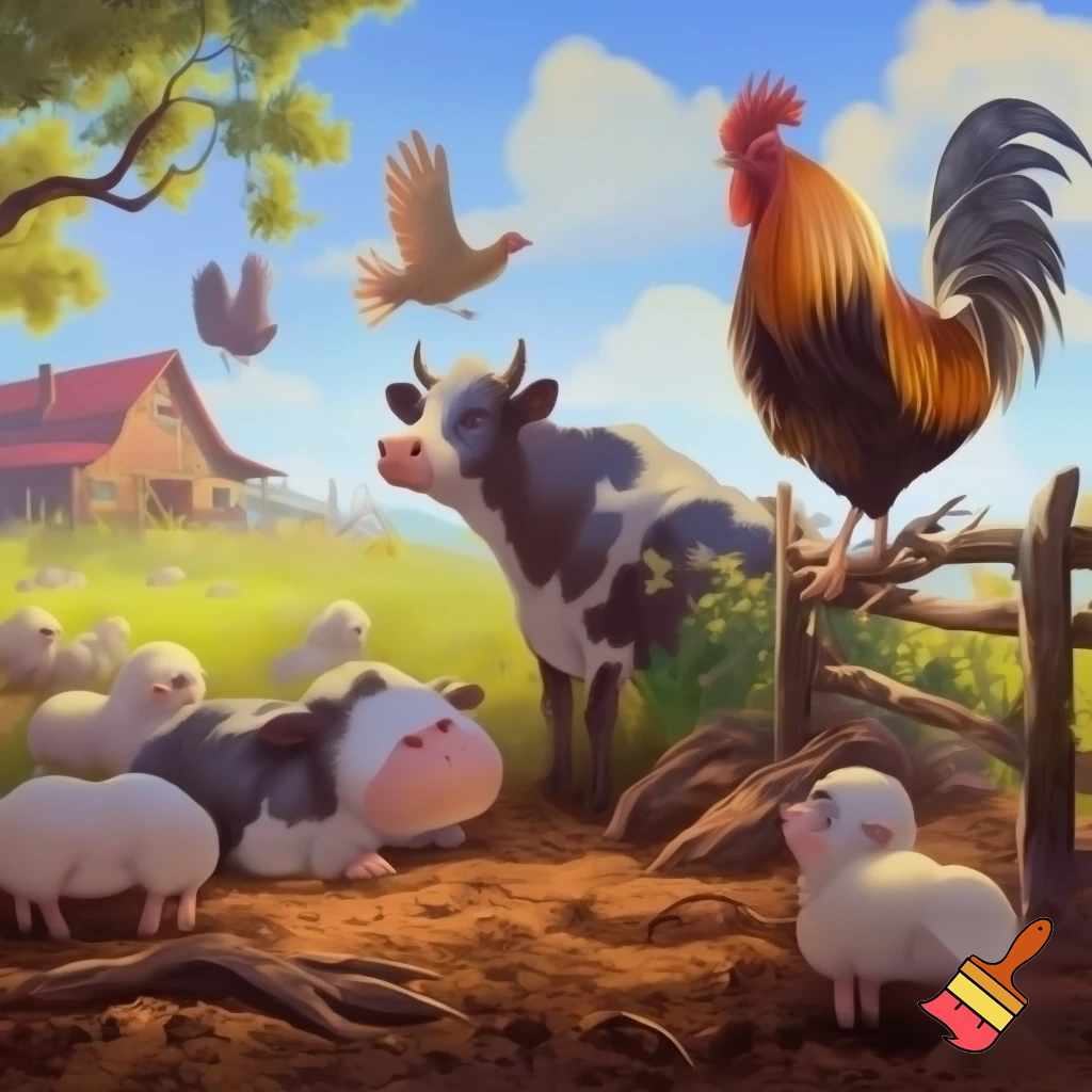 Una granja con animales variados.


