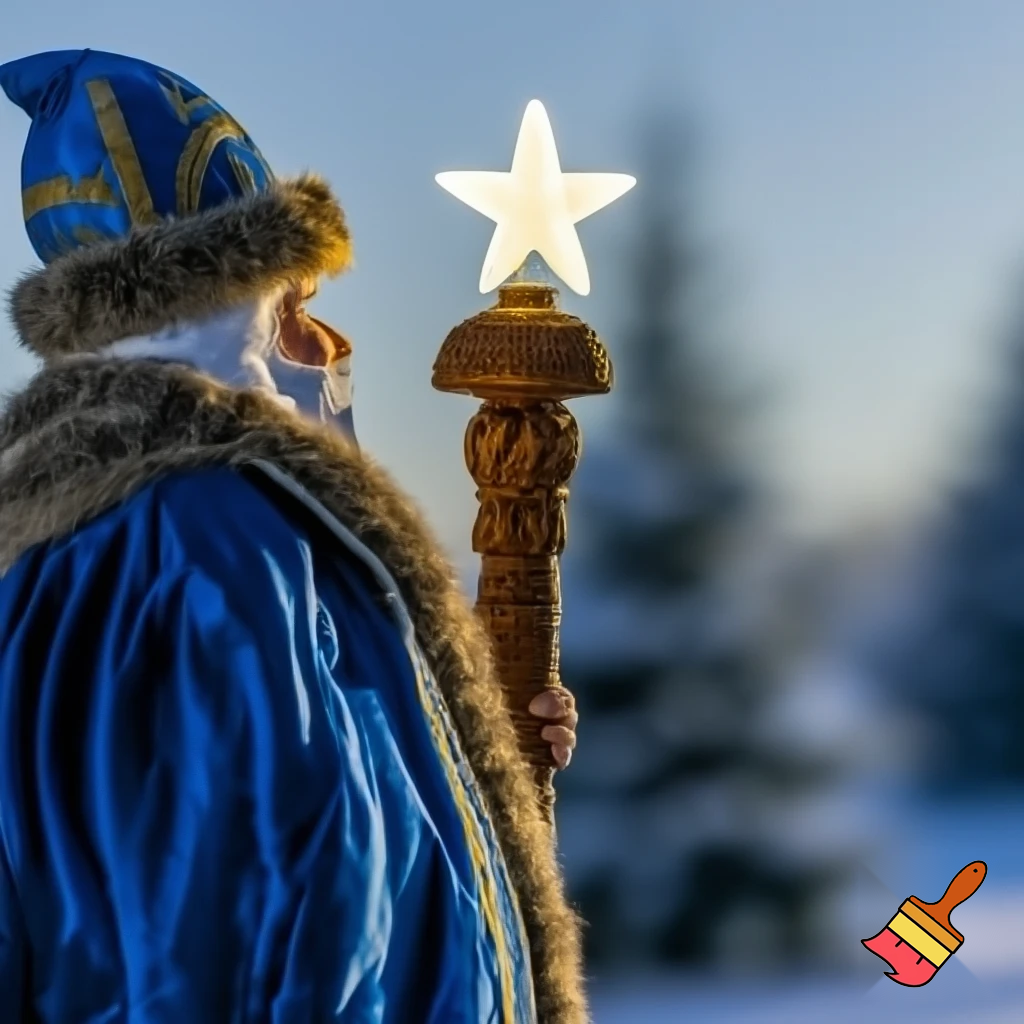 Russian Santa Claus walking stick with a star Santa Claus