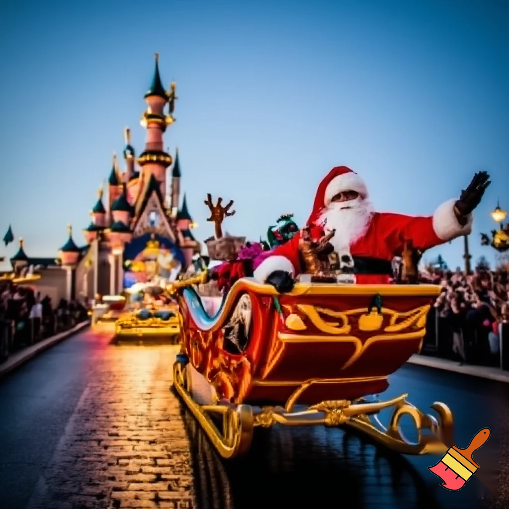 Santa Claus, France parade Paris Disneyland Santa sleigh castle