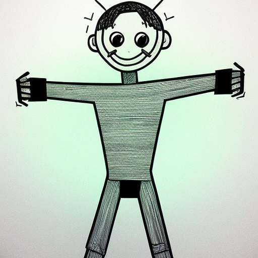 Stick man with lines for arms, legs, and torso, a circle head with a basic smile. Only a circle, no skin.