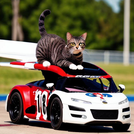 a cat on a racecar that is a toilet and has a big jet pack on the back