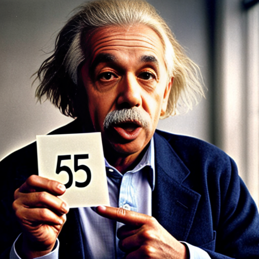 einstein holding the numbers 6 7 on his hands while sticking his tongue out
