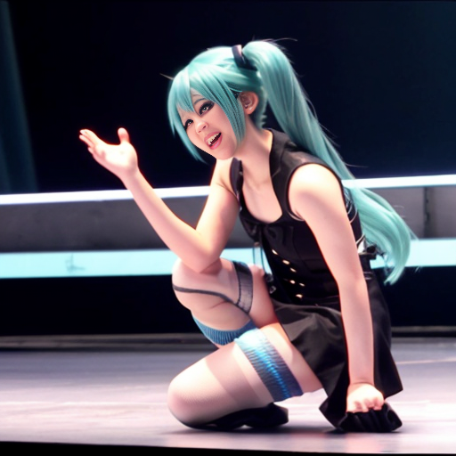 Hatsune Miku's shoe fell off during a performance on stage, and she tried to put it back on but couldn't.