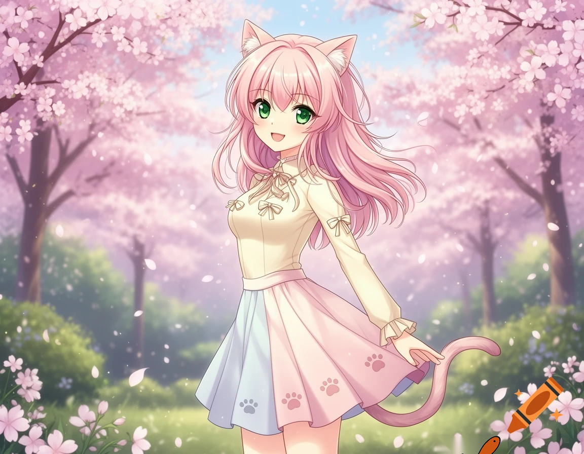 a cute anime girls with cat ears
