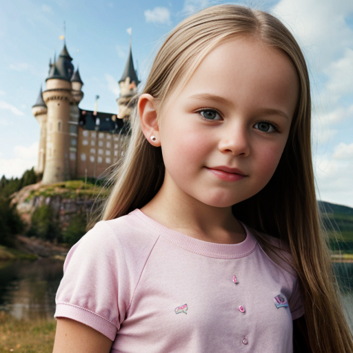 swedish little girl, long hair, castle background