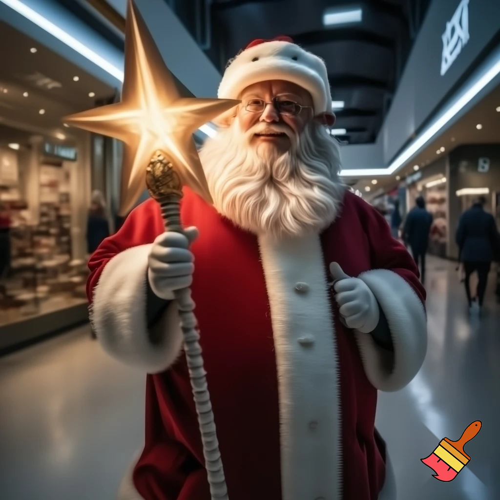 Santa Claus, Russia with a star walking stick real person in the shopping centre