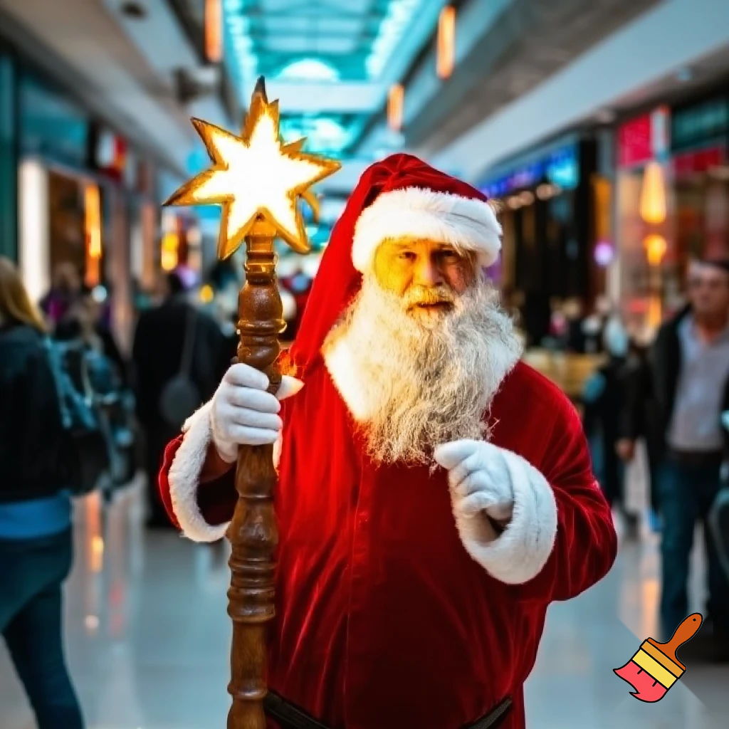 Santa Claus magic walking stick staff Russia shopping Centre Australia shopping immune in a star