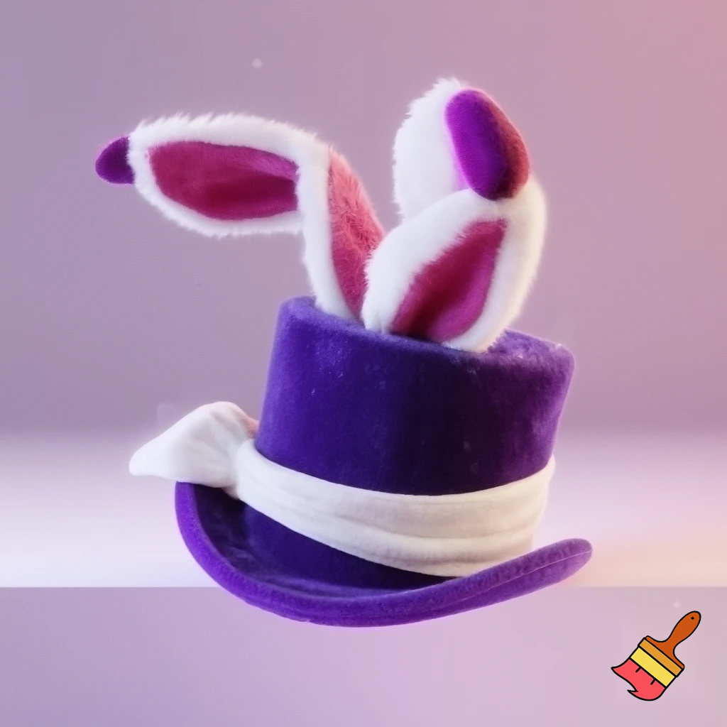 Black top hat with bunny ears velvet white and purple purple and white headband fabric and velvet glitter, purple and pink