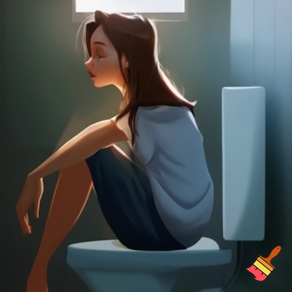 Attractive woman sitting on a toilet 