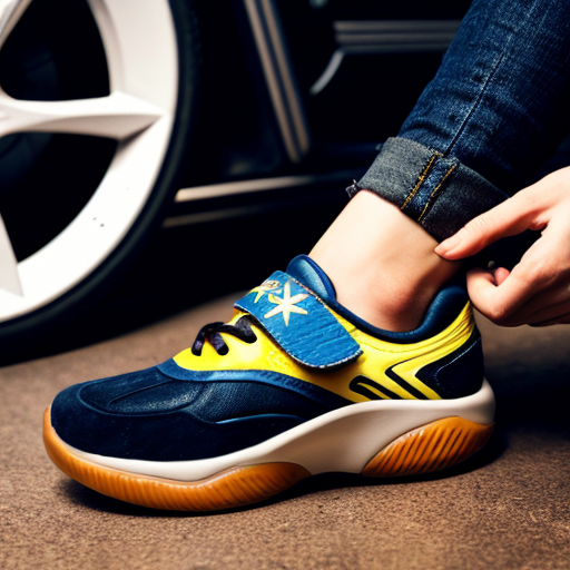 a shoe that has a wheel in the bottom to slide around in but also when the wheel spins it generates electricity and on the side of the shoe it has a lightning bolt on it