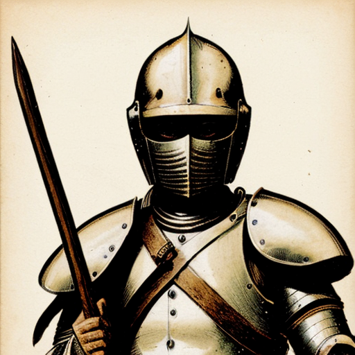 Illustration of Don Quixote.
Thin old knight, tall, wearing old armor, helmet, holding a lance.
Crazy but noble expression.
17th century Spain.
Classic book illustration style, antique, soft colors, detailed drawing.
White background for infographic.

