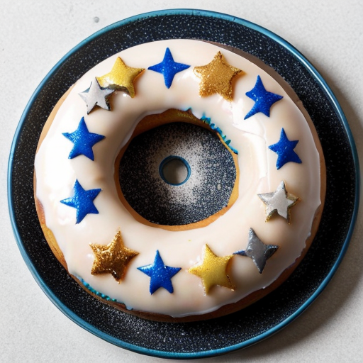 give it a space theme and add multiple stars and planets in the background  Saturn Ring Donuts: Carmel and cream filled donuts with golden dust and a pineapple ring on the top to represent saturn. Also have three donuts on the plate  