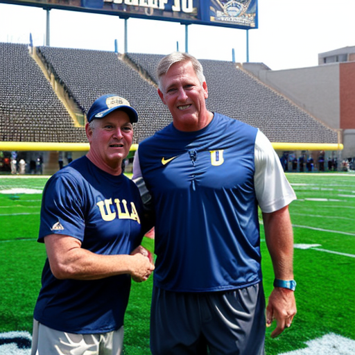 UCLA football coach "Bob Chesney" with a "happy birthday, David" banner